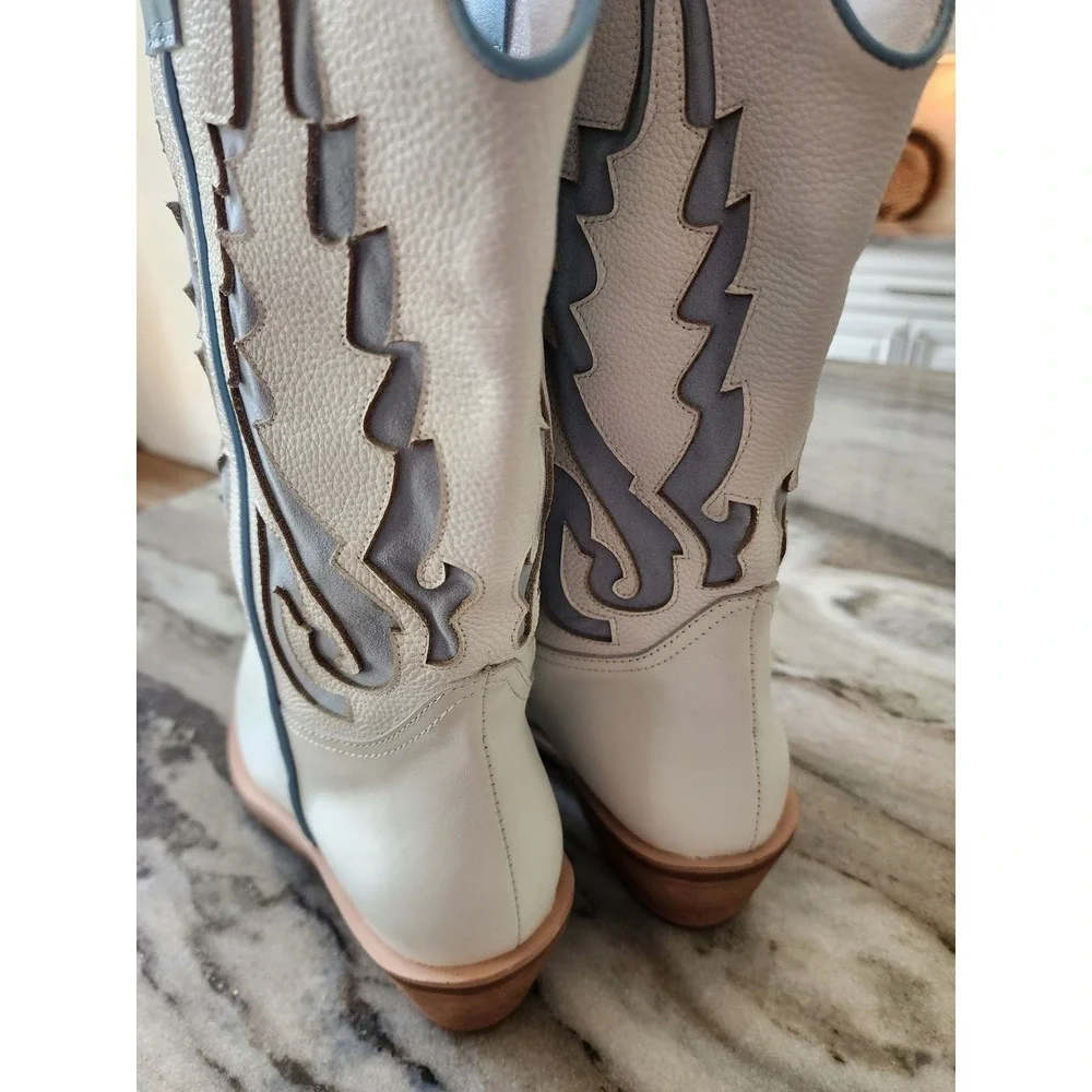 NWT Mutma Free People Alfa Western Boots Leather White‎ Blue Size 9 Gameday